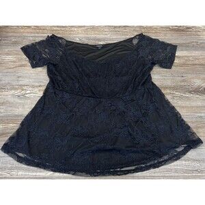 Torrid 2X Black Lace Peplum Top Lined V-Neck Popover Whimsigoth